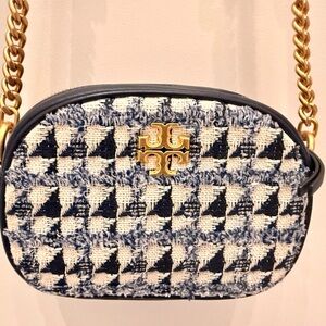 Tory Burch Navy & Cream Tweed Chain Strap Bag